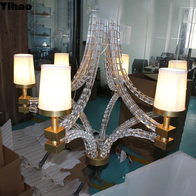 خرید Handmade Brass 6-Light Chandelier with White Fabric Shades ساخت آنلاین